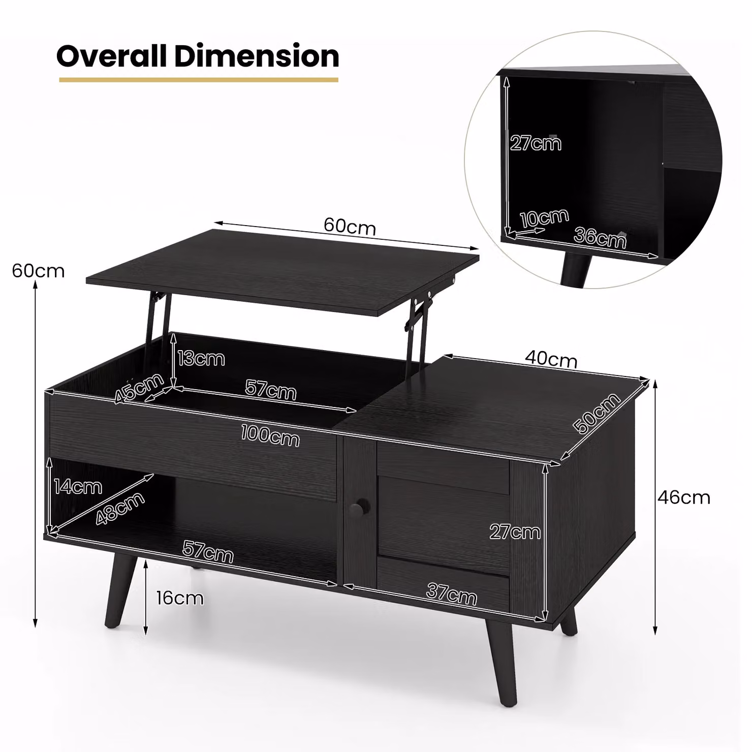 Costway Modern Lift Top Coffee Table with Storage in Black – 2