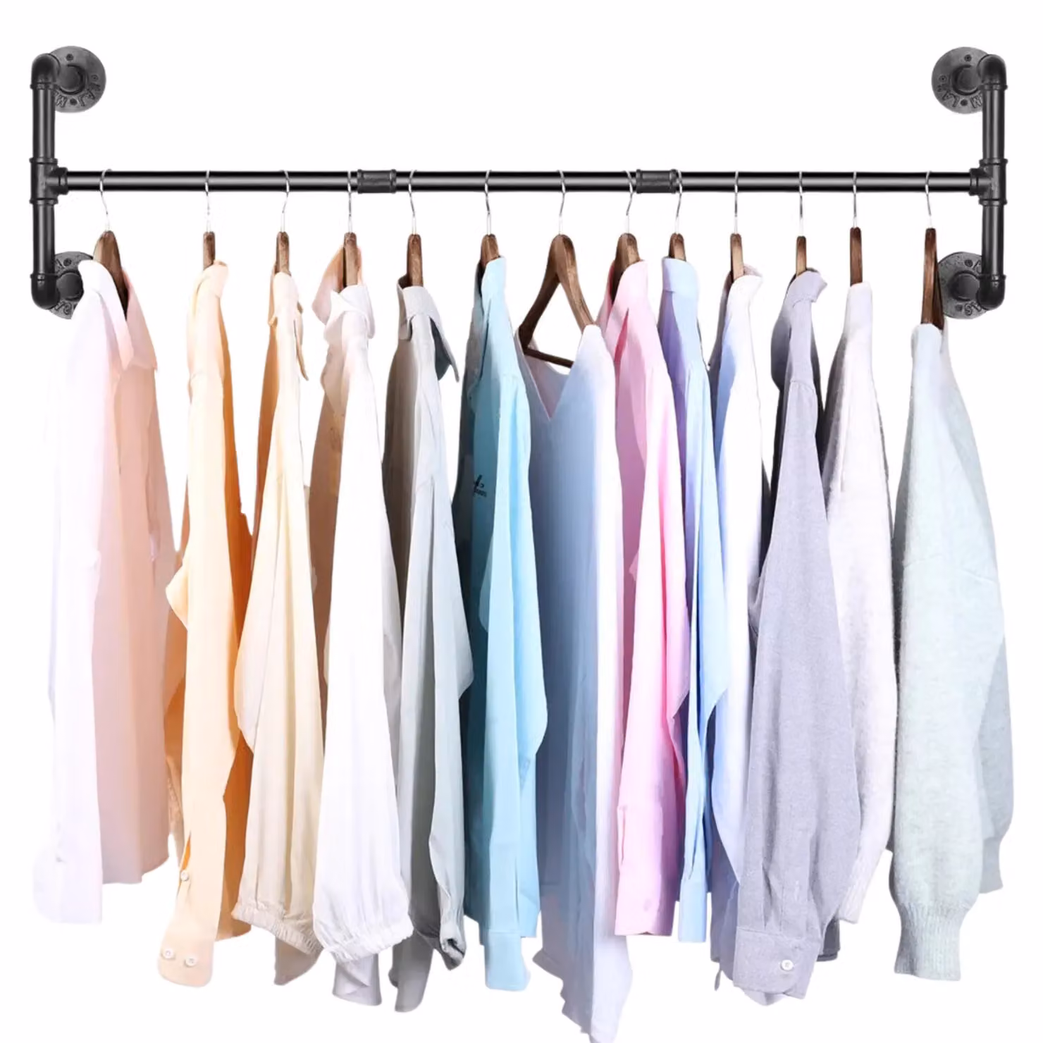 Pirlo Plush Industrial Heavy Duty Wall-Mounted Metal Clothes Hanging Rail in Matt Black, W: 109 cm, H: 31 cm, D: 25 cm – 4