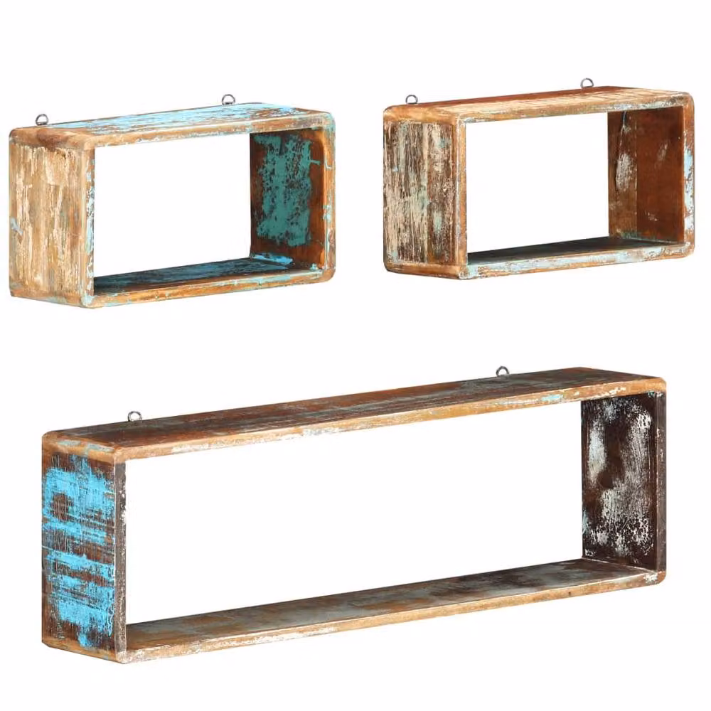 Berkfield Home 3 Piece Wall Mounted Cube Shelf Set in Brown Reclaimed Wood – 2