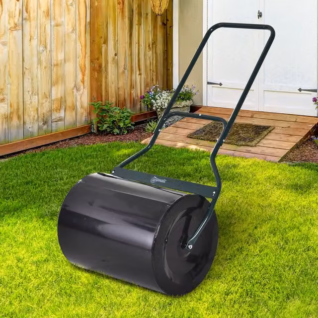 Outsunny Steel Garden Roller with 60L Fillable Cylinder in Black and Green