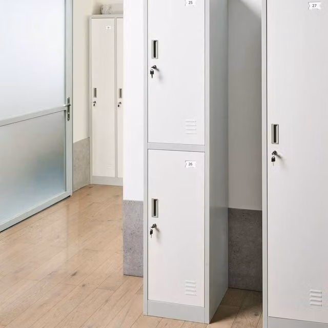 Wyld and Coco White and Grey 2-Tier Lockable Metal Freestanding Locker with Internal Shelves and Hanging Rod, H 185.0 cm x W 45.0 cm x D 38.0 cm