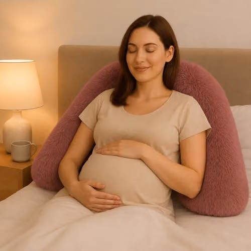 NIGHTZONE Teddy V Shaped Maternity Pillow and Fleece Cover Set in Blush Pink – 2
