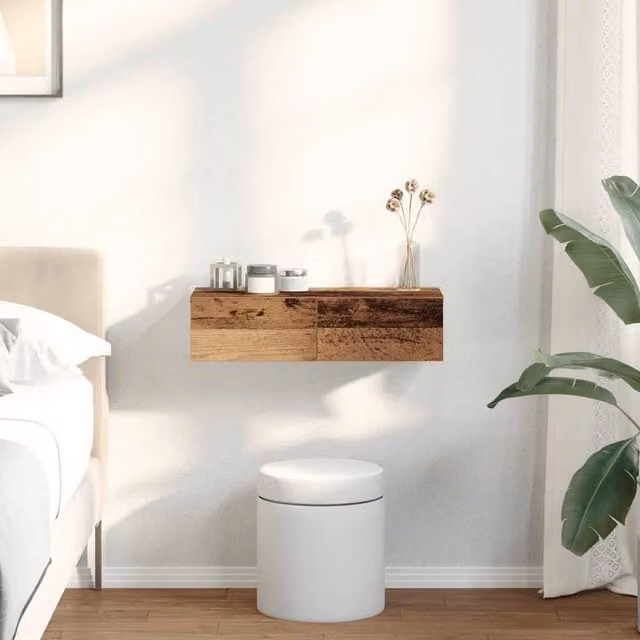 Berkfield Home Wall Mounted Shelf with Drawers in Old Wood Brown, W: 60 cm, D: 26.5 cm, H: 15 cm
