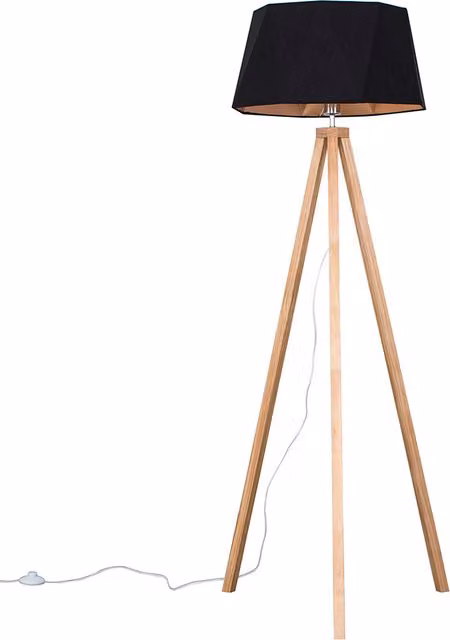 ValueLights Barbro Light Wood Floor Lamp with Toke Black Copper Shade