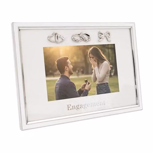 Happy Homewares Modern Rectangular Wedding Photo Frame in Silver Metal and Glass for Tabletop – 1