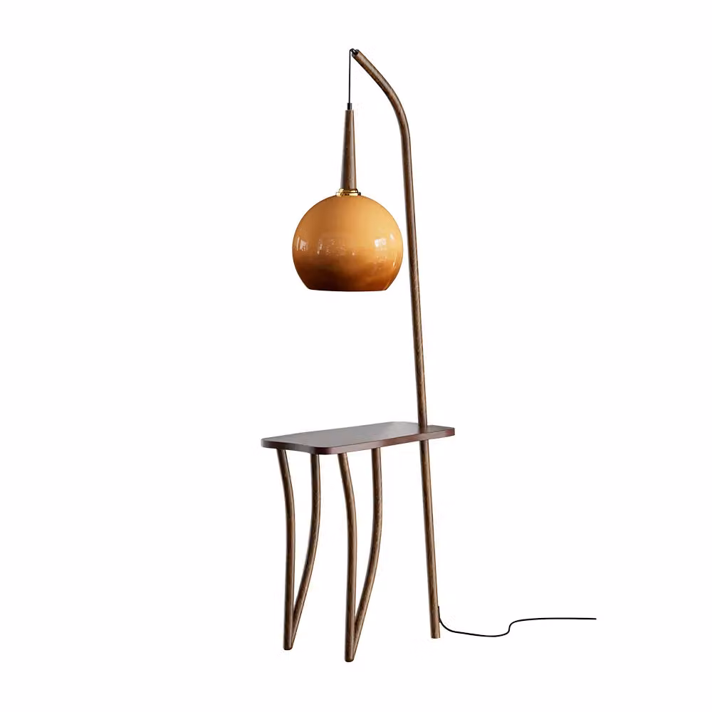 Living and Home Vintage Style Floor Lamp with Pomelo-Shaped Glass Lampshade and Wood Base in Multicolour – 3