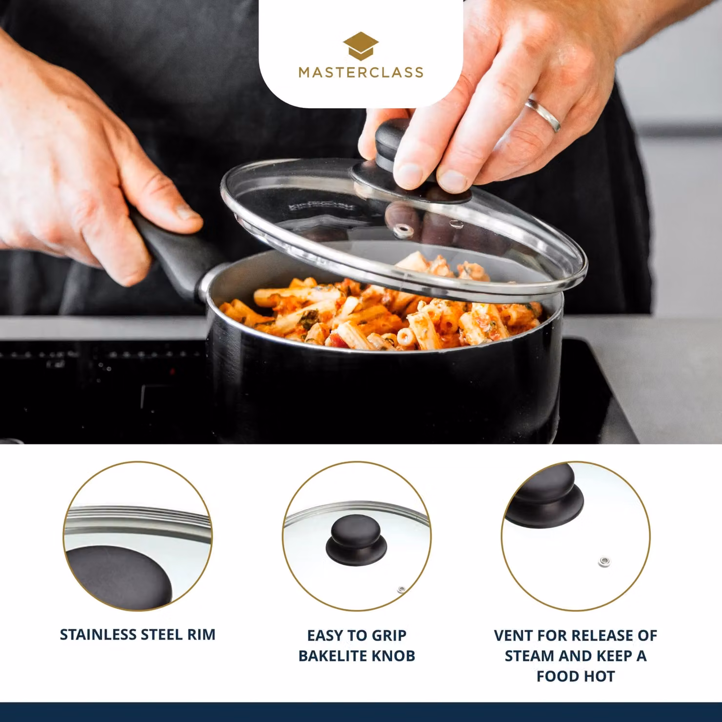 MasterClass 20cm Glass Saucepan Lid in Grey and Transparent – 4