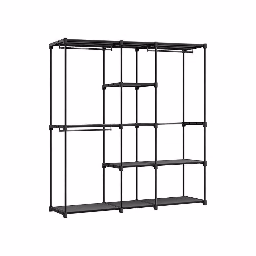 Pirlo Plush Metal Clothes Rail Open Wardrobe with Storage Shelves in Matt Black, H 182 cm x W 130 cm – 5