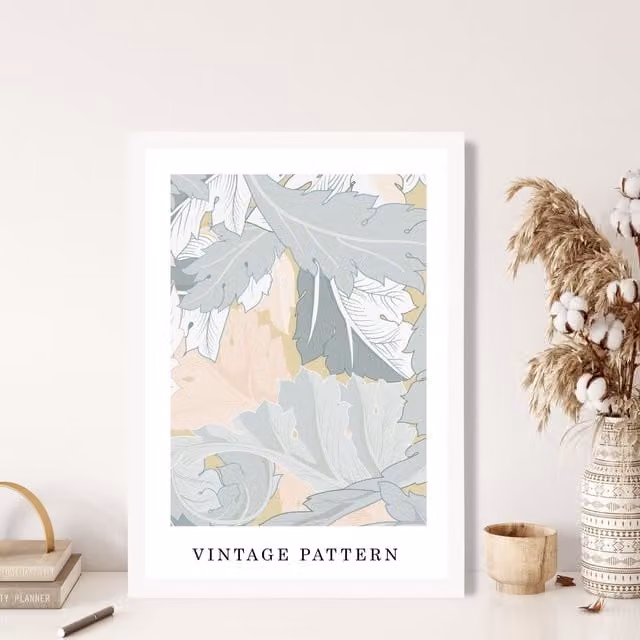 ARTZE William Morris Wreath Green and Peach Art Print with White Frame