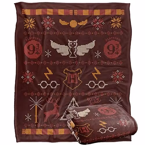 LOGOVISION Harry Potter and The Deathly Hallows Icon Pattern Fleece Blanket, Multicolour and White, W/D/H: 152 x 127 x 1 cm – 1