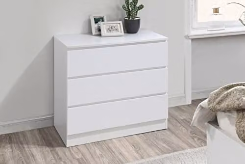 Birlea Oslo 3 Drawer Chest in White, H 80 cm x W 77 cm x D 40 cm