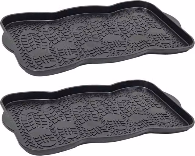 NESTLUNE Set of 2 Multi Purpose Black Plastic Boot and Shoe Trays