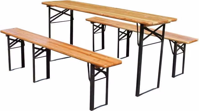 BIRCHTREE Outdoor Wooden Folding Beer Table and Bench Set in Brown
