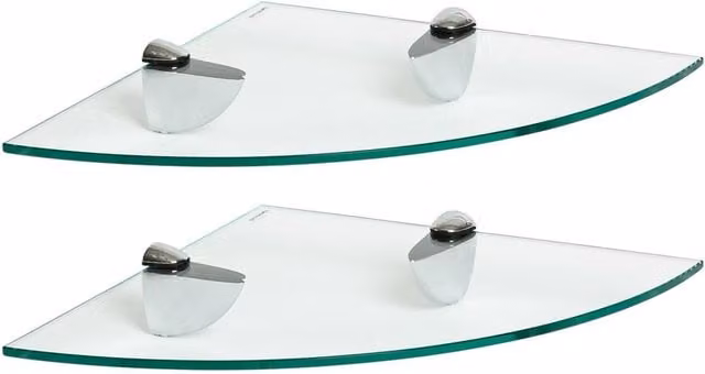 Harbour Housewares Modern Wall Mounted Floating Glass Corner Shelf in Silver and Transparent, Width: 30 cm