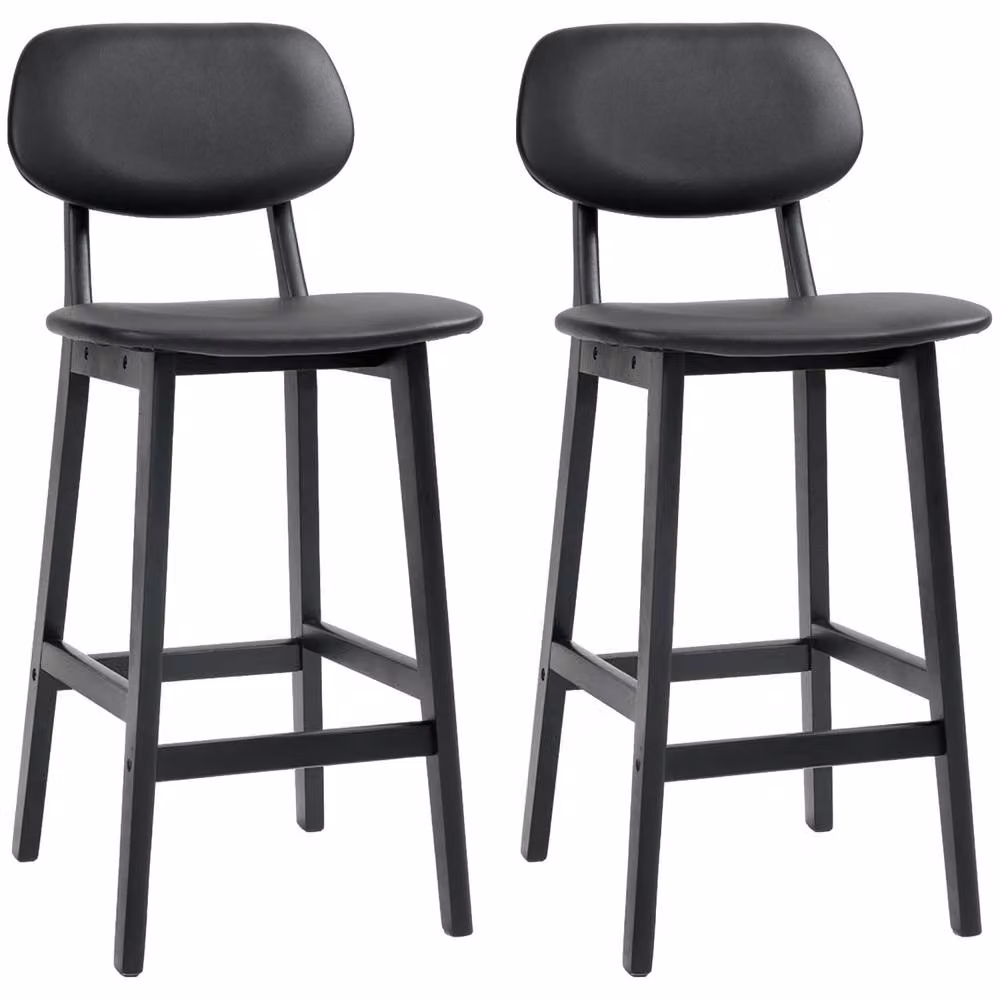 Wyld Haus Resono Set of 2 Black Solid Wood Bar Stools with Faux Leather Seats – 2
