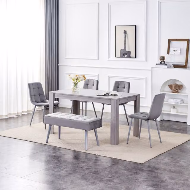 Kosy Koala Arrow Grey Modern Rectangular Dining Table Set with 4 Chairs and 1 Bench