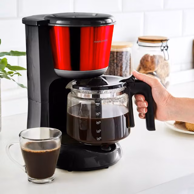Morphy Richards Equip Filter Coffee Machine with Glass Jug, 1.2 l, Red