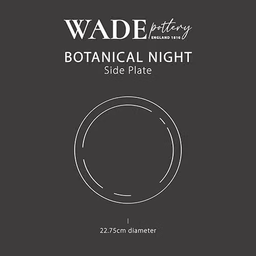 Wade Albert Botanical Night Side Plate in Black and White with Floral Design, Diameter: 22.75 cm – 11