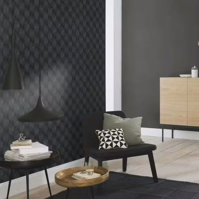 Rasch Geometric Textured Vinyl Wallpaper in Black and Silver