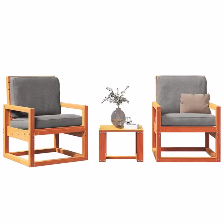 Berkfield Home 3 Piece Garden Lounge Set in Waxed Brown Solid Wood Pine