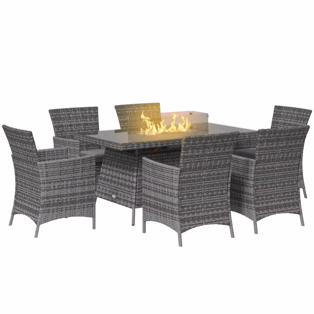 Wyld Haus Ravezi Grey Rattan 6 Seater Garden Dining Set with Fire Pit Table – 2
