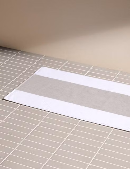 M&S x Kelly Hoppen Grey Striped Pure Cotton Rectangular Bath Mat
