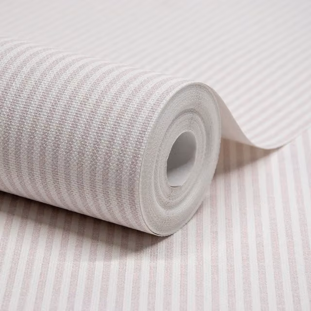 Grandeco Pinstripe Textured Nursery Wallpaper in Pink