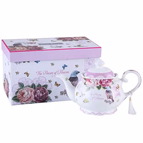 London Boutique Floral New Bone China Afternoon Tea Set with Teapot, Milk Jug, Sugar Bowl and Infuser, White – 1