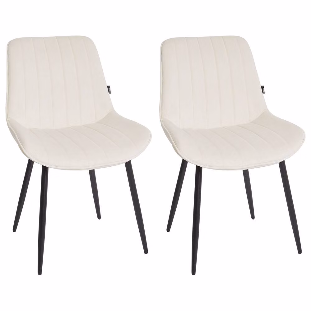 Wyld and Coco Set of 2 Beige Velvet Armless Dining Chairs with Black Metal Legs – 2