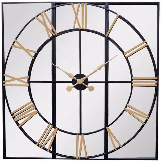 Lemon Pavilion Furniture and Decor Brooklyn Wall Clock in Black and Gold, W113 x H113 x D4 cm