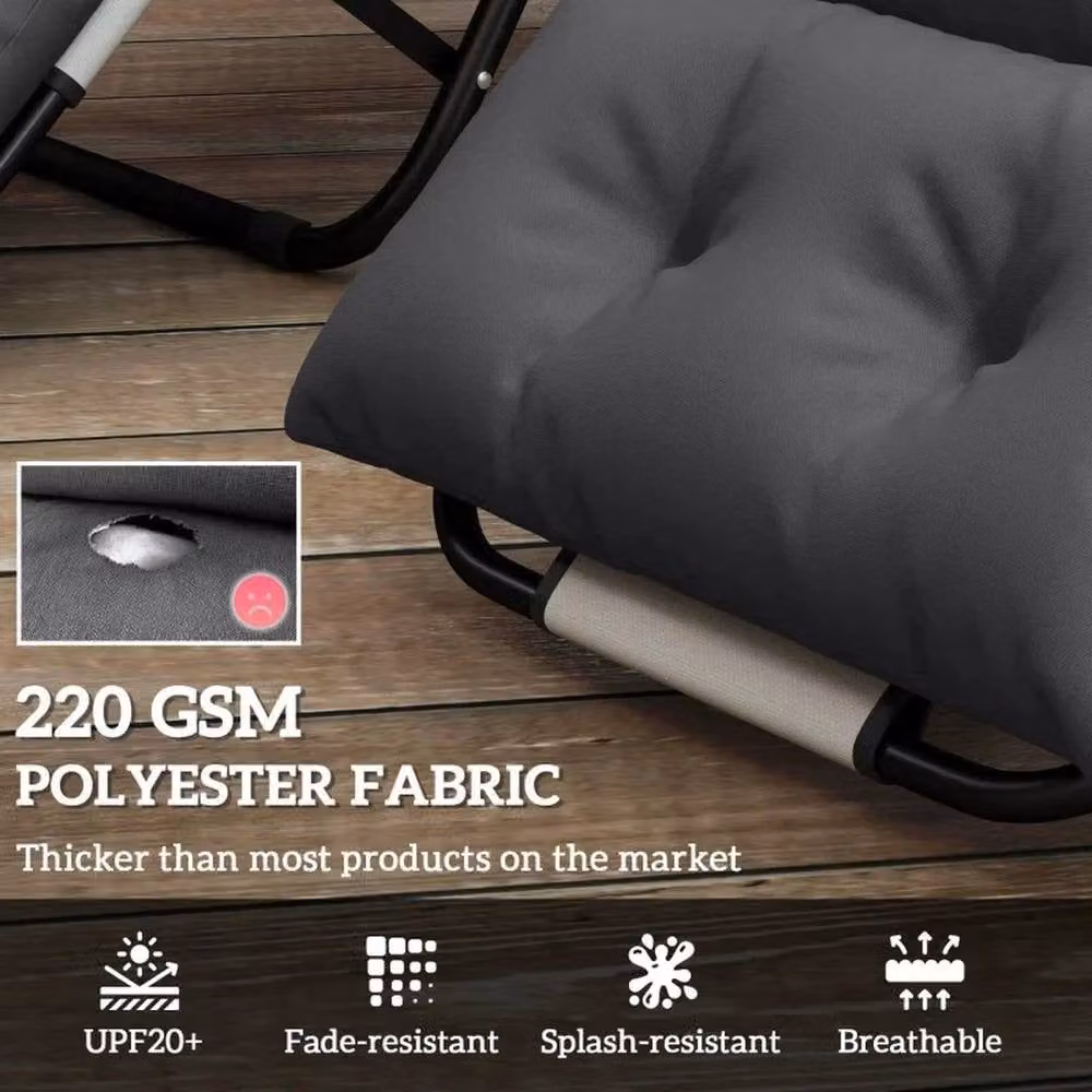 FLAVORA Set of 2 Dark Grey Sun Lounger Cushions with Weatherproof and UV Resistant Foam – 3