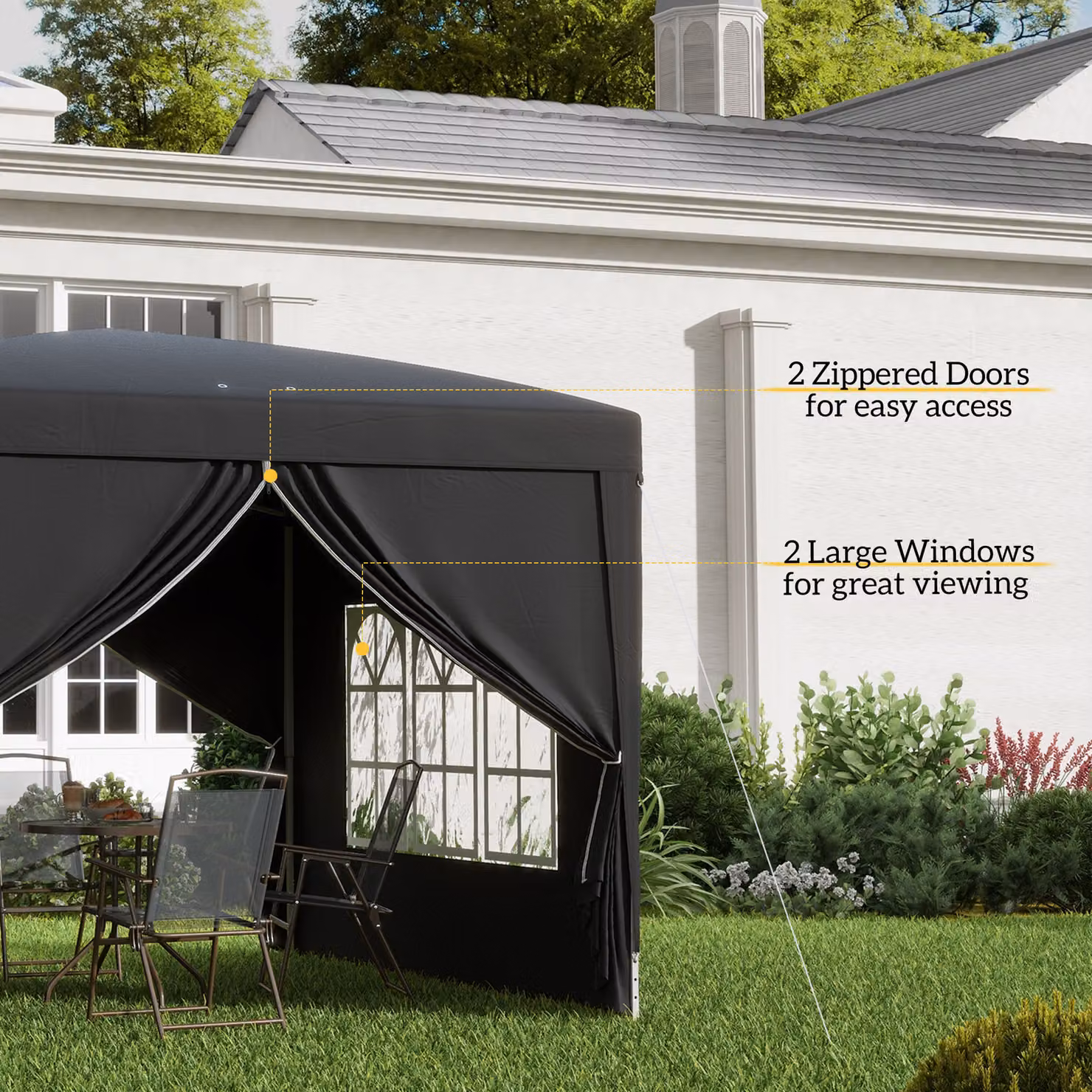 Outsunny Black Pop Up Gazebo with Steel Frame and Windows, W/D/H: 300 x 300 x 258 cm – 7