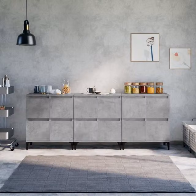 Berkfield Home Set of 3 Sideboards in Concrete Grey, MDF, W/D/H: 60 x 35 x 70 cm