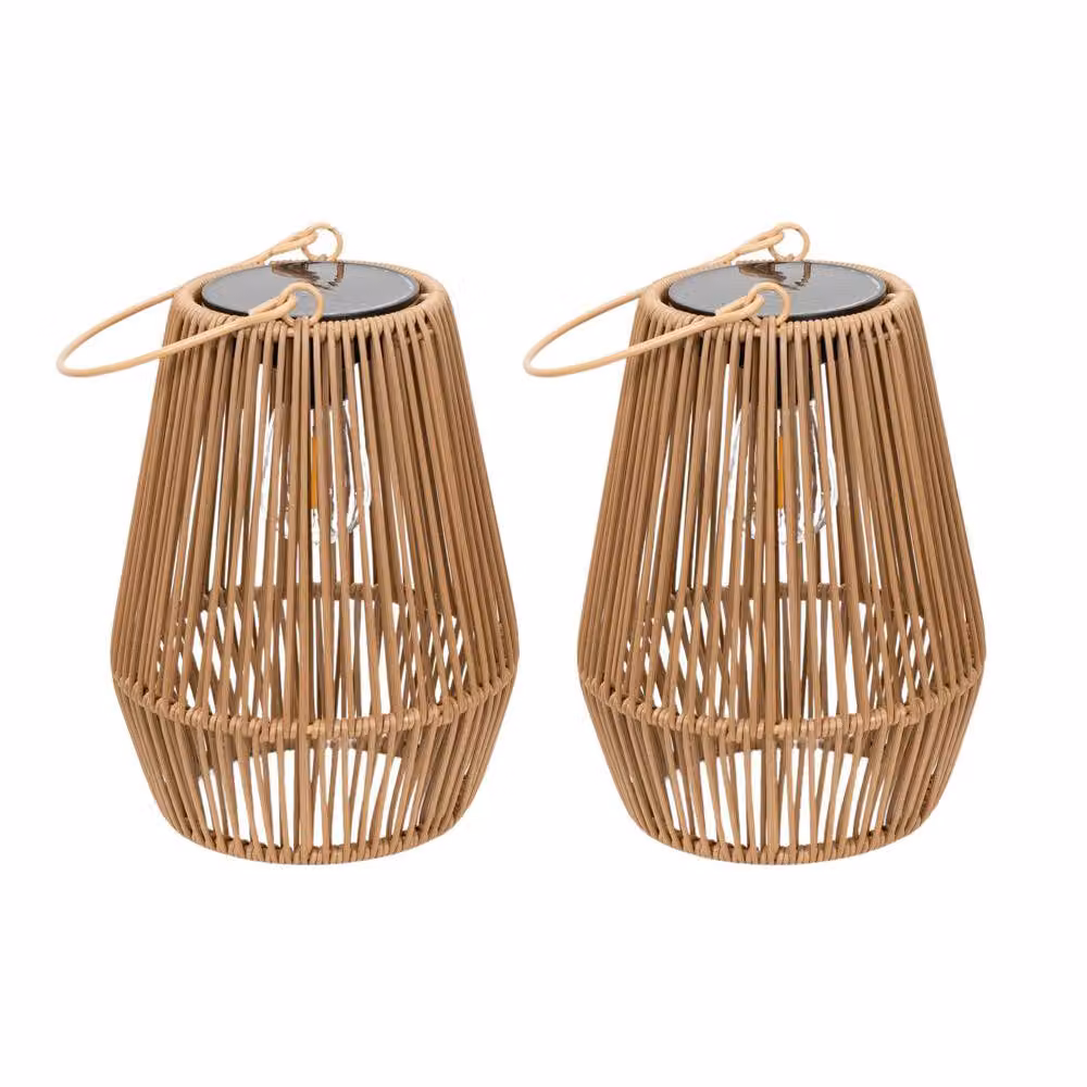ValueLights Solar Powered Natural Faux Bamboo Garden Lantern Lights, 2 Pack, Brown – 2