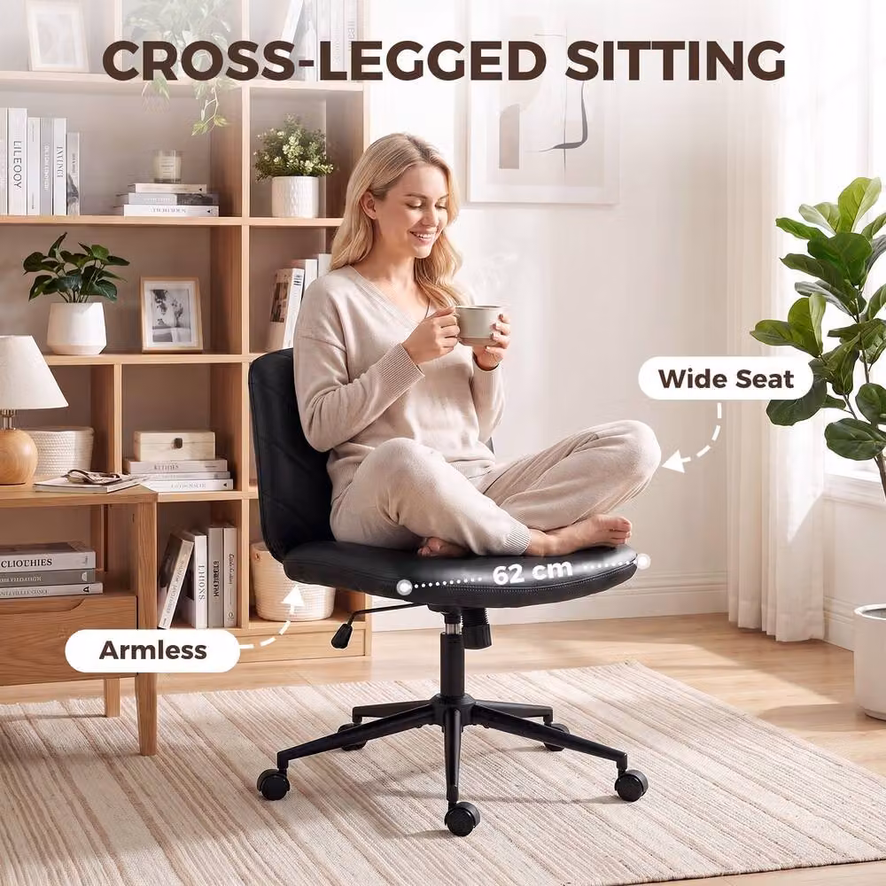 HOMCOM Black Synthetic Leather Criss Cross Legged Swivel Office Chair for Home and Task Use – 4