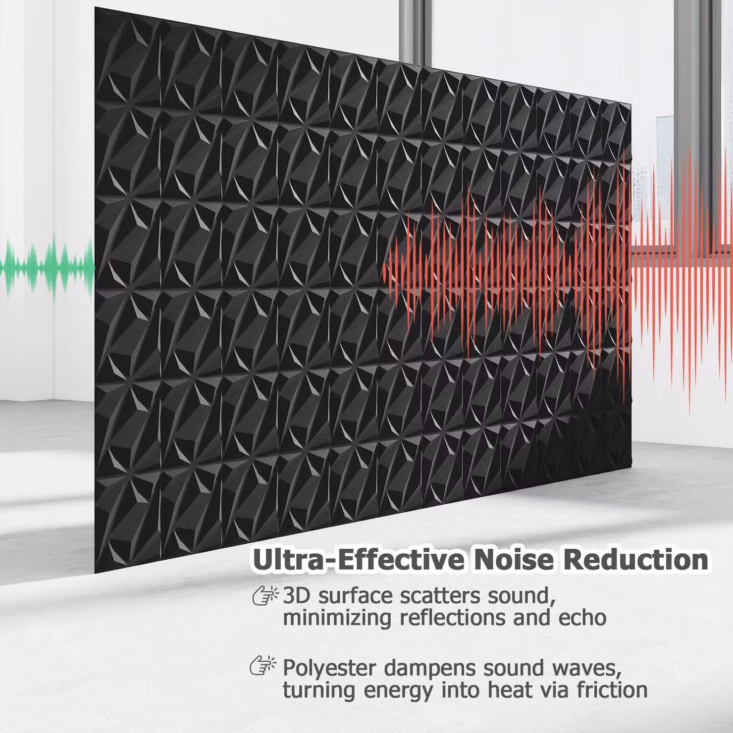 Gymax 20-Pack Black Geometric 3D Acoustic Felt Wall Panels for Soundproofing and Modern Interior Decor – 3