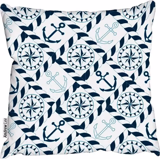 Andrew Lee Blue Nautical Graphic Square Cushion, W/D/H: 60 x 60 x 1 cm