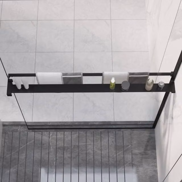 Berkfield Home Wall-Mounted Aluminium Shower Shelf in Matt Black, Width: 100 cm
