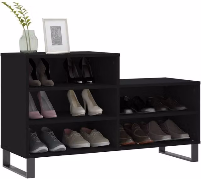 Berkfield Home Modern Black Shoe Cabinet with Internal Shelves, W/D/H: 102 x 36 x 60 cm