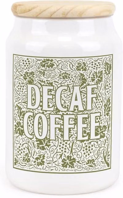 Purely Home Green Oak Leaves and Berries Ceramic Decaf Coffee Storage Canister in Green and White