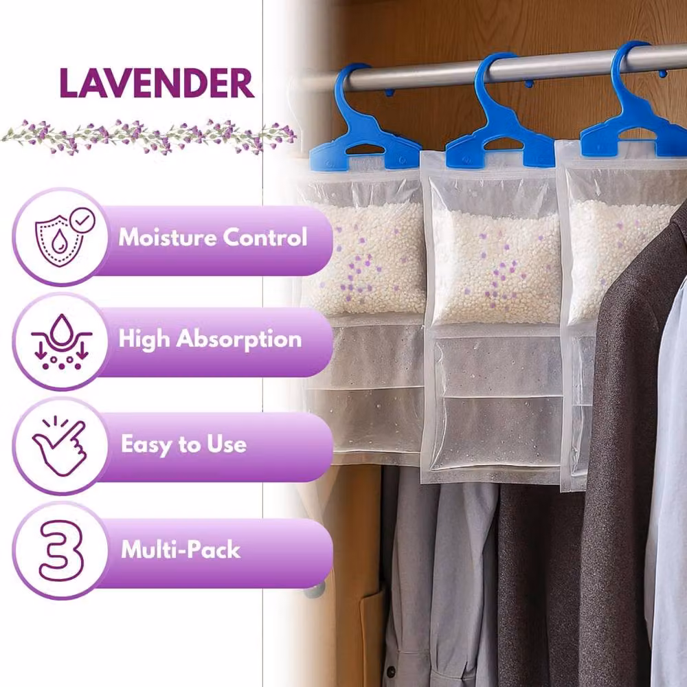 Marco Paul 3 Pack Lavender Scented Wardrobe Dehumidifier Hanging Bags in Transparent – 2