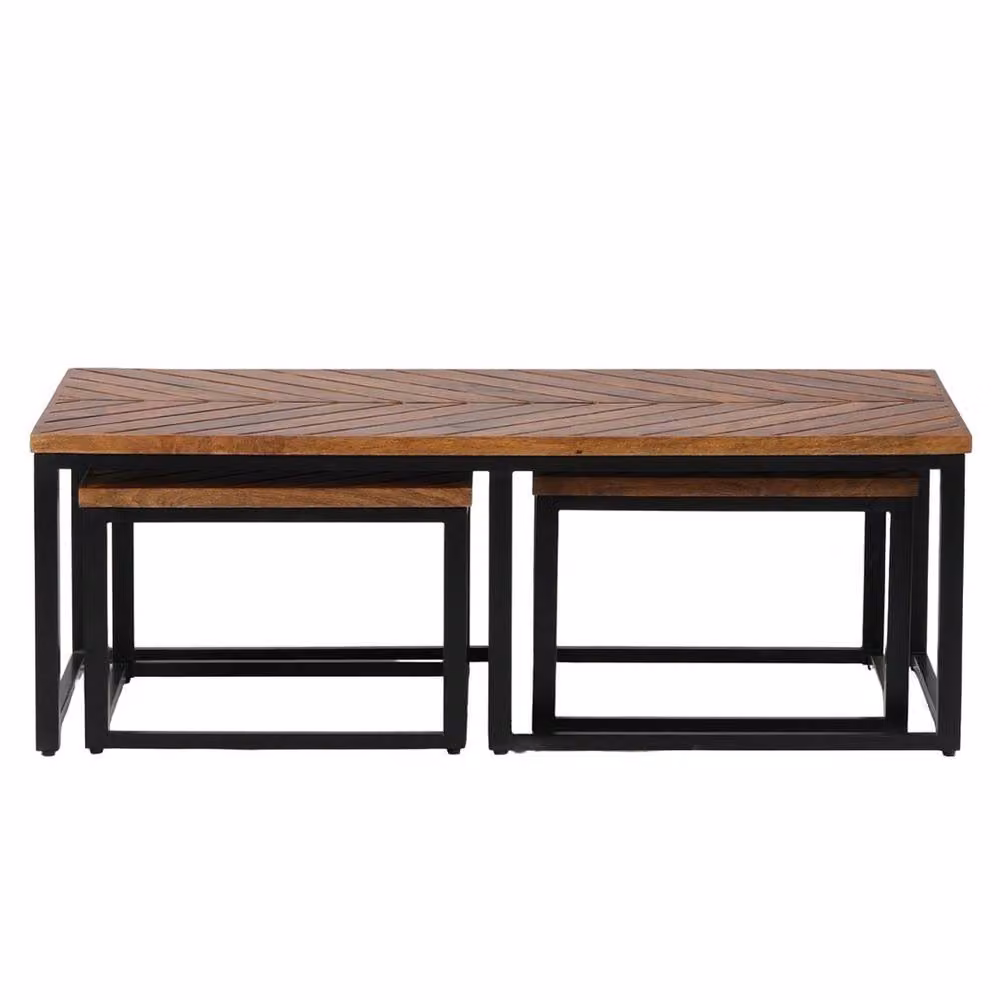 Jaipur Furniture Ltd Parquet Coffee Table with Stool in Brown Mango Wood and Black Iron, W: 120 cm, D: 60 cm, H: 41.5 cm – 2