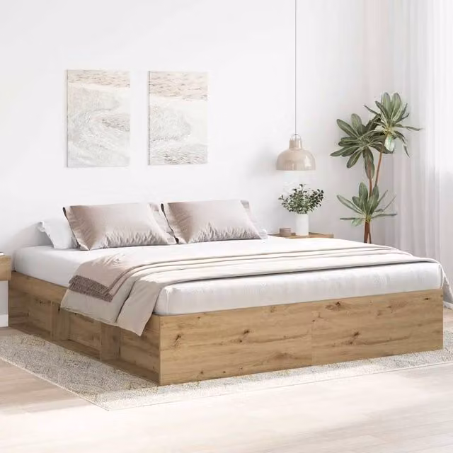 Berkfield Home Durable Artisan Oak Bed Frame with Drawers in Brown, W/D/H: 200 x 203 x 35 cm