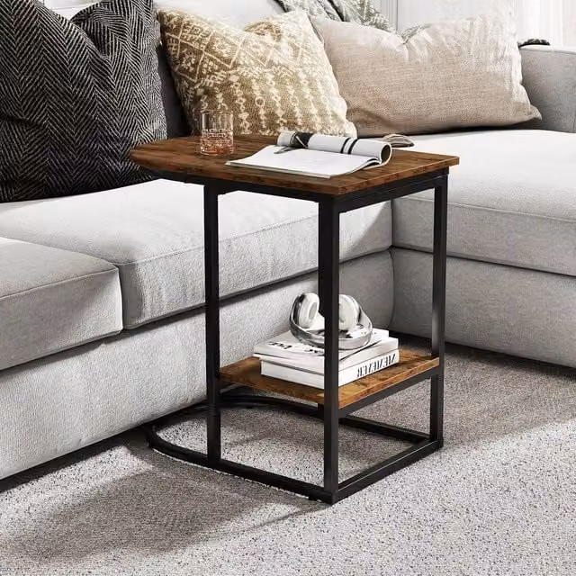 EONLION Modern C-shaped End Table in Brown