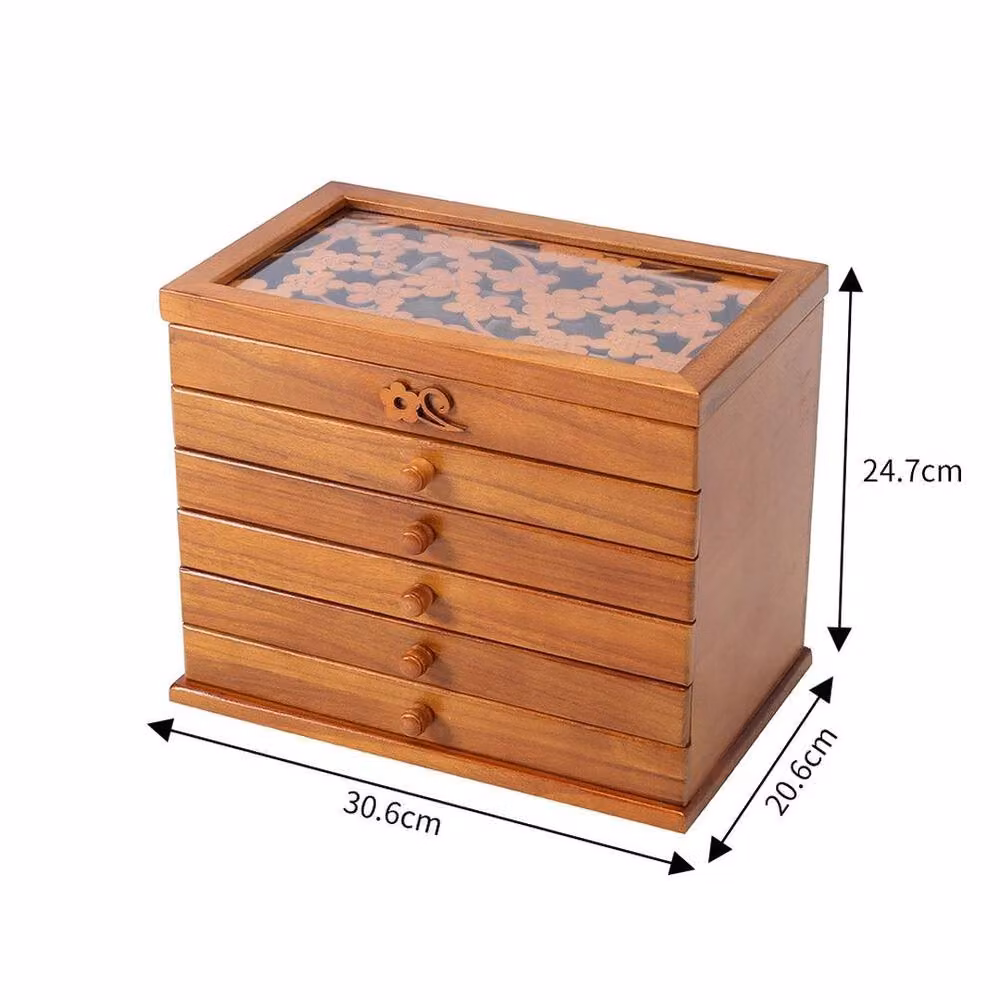 FORGEVIO Large 6 Tier Wooden Jewellery Storage Box in Brown, Width: 50 cm – 1