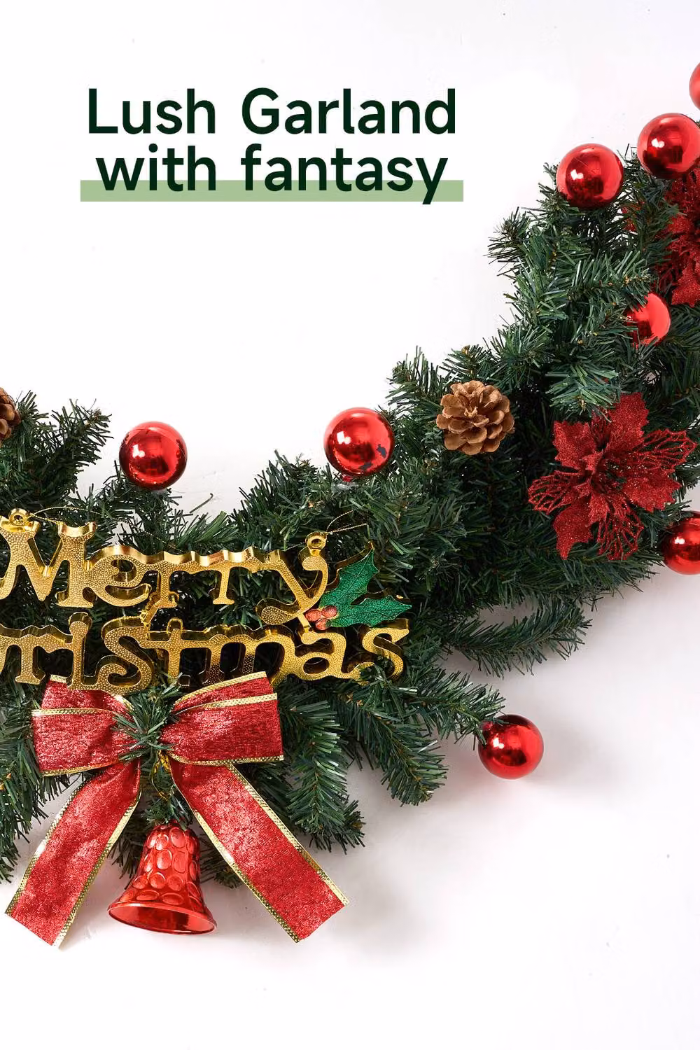 Living and Home Elegant Christmas Garland in Red, Multicolour and Green with Foliage, Baubles and Bells – 3