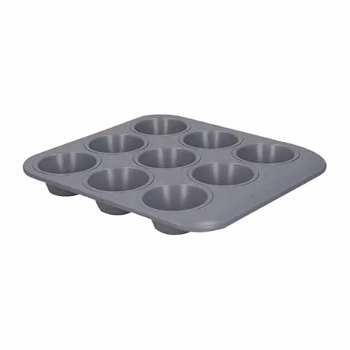 MasterClass Smart Ceramic Non-Stick 9 Hole Muffin Tray, Carbon Steel, Grey, W: 24 cm, D: 22 cm