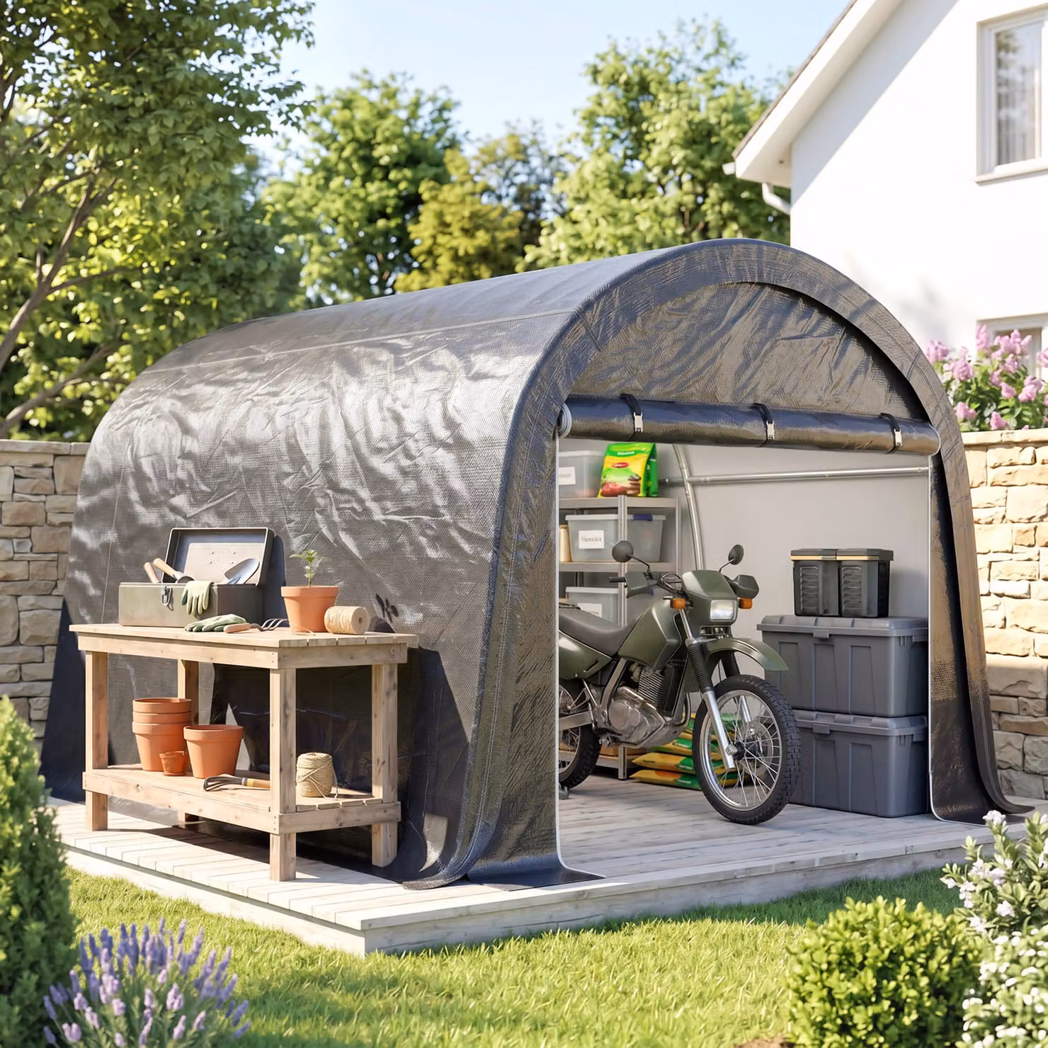 Outsunny Grey Garden Storage Tent with Galvanised Steel Frame and Double Doors, W: 300 cm, D: 300 cm, H: 235 cm – 2