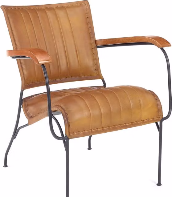 Elm Home And Garden Modern Brown Leather Accent Chair with Metal Frame and Armrests