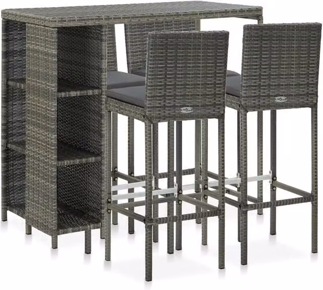Berkfield Home 5 Piece Grey Poly Rattan Garden Bar Set with Cushions